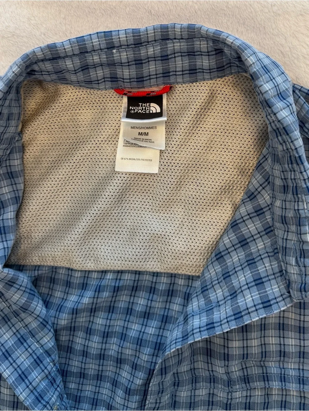 The North Face Men's Blue Plaid Short-Sleeve Button-Down Shirt